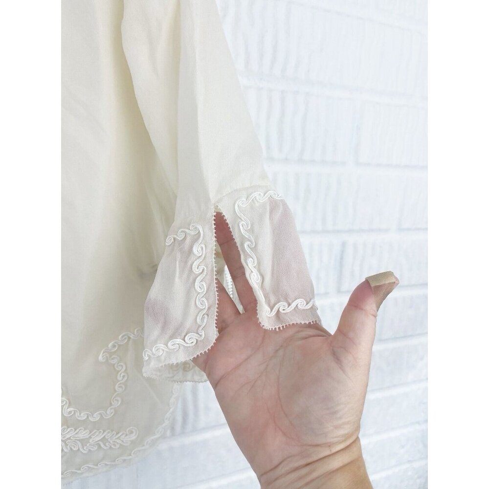 The Great Shirt Womens Size S Embroidered 3/4 Sleeve Silk Blouse Boho Sheer - Picture 5 of 11